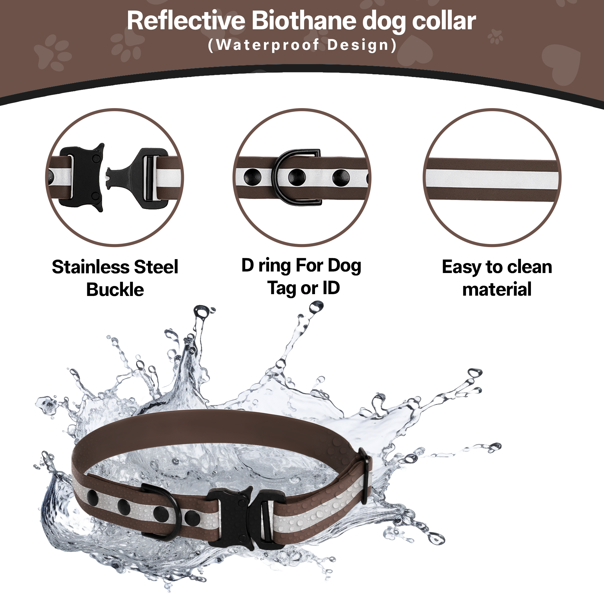 Adil'S Biothane Reflective Dog Collar 1 inch Width - Waterproof Heavy Duty Dog Collars with Quick Release Buckle & D-Ring for leashes Fits Small, Large & Medium Dogs